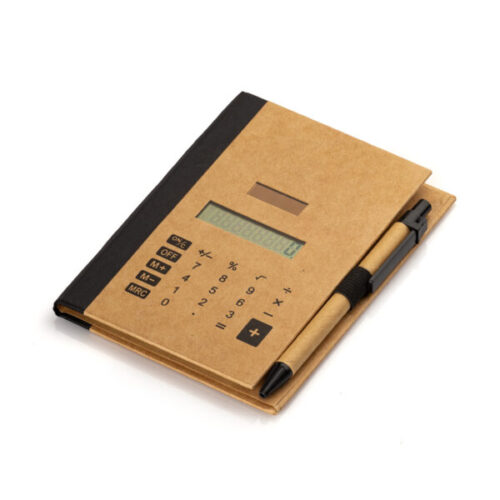 Calculadora solar com bloco de anotação e caneta