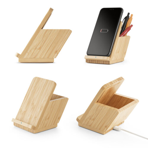 LEAVITT II. Carregador wireless em bambu - Porta canetas